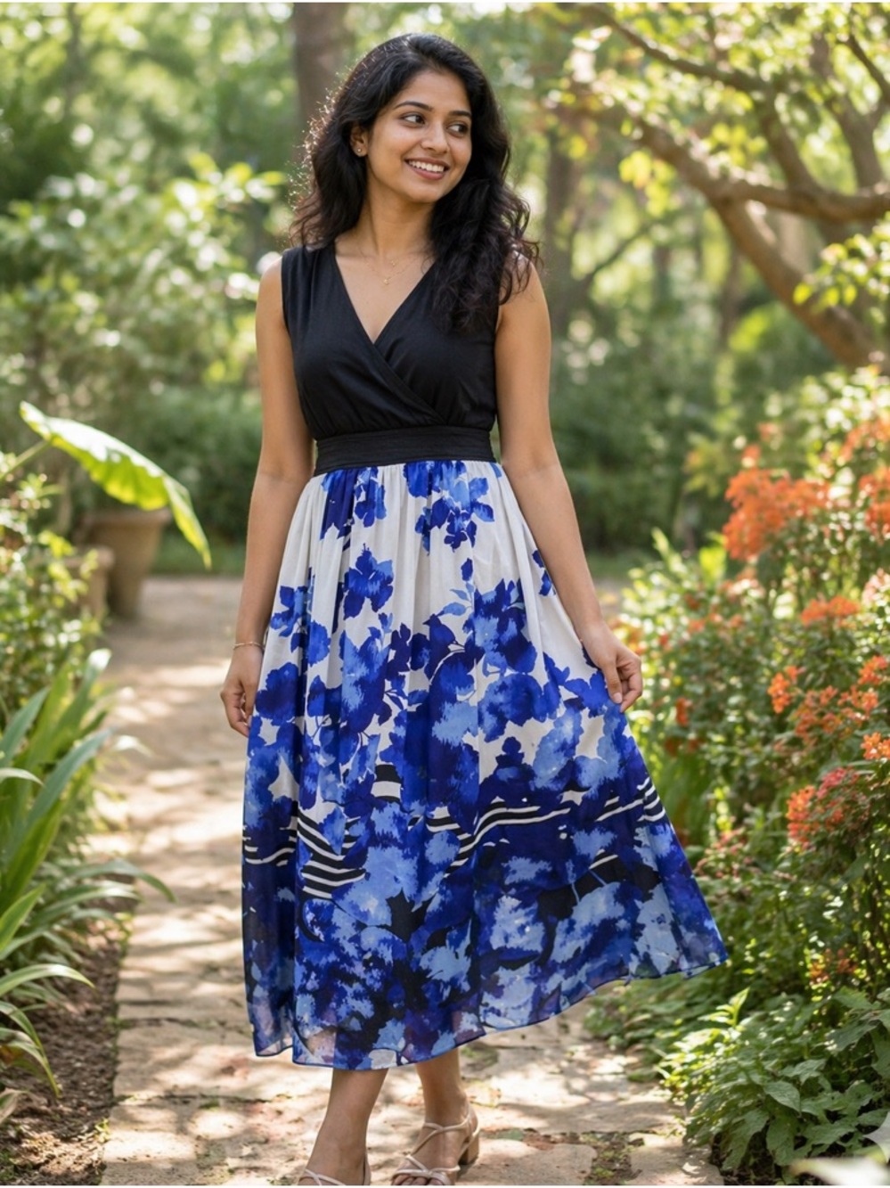 Signature Collection Sleeveless Black V-Neck Dress